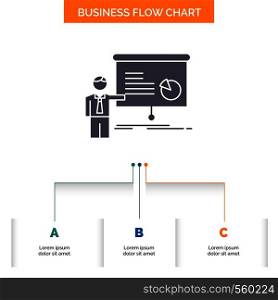 graph, meeting, presentation, report, seminar Business Flow Chart Design with 3 Steps. Glyph Icon For Presentation Background Template Place for text.. Vector EPS10 Abstract Template background