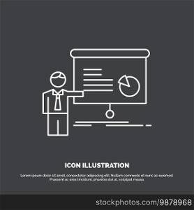 graph, meeting, presentation, report, seminar Icon. Line vector symbol for UI and UX, website or mobile application. Vector EPS10 Abstract Template background