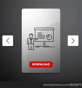 graph, meeting, presentation, report, seminar Line Icon in Carousal Pagination Slider Design & Red Download Button. Vector EPS10 Abstract Template background