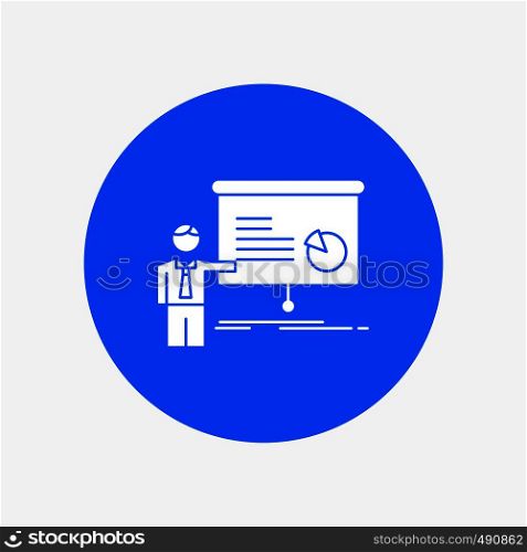graph, meeting, presentation, report, seminar White Glyph Icon in Circle. Vector Button illustration. Vector EPS10 Abstract Template background