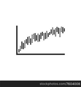 Graph of rising bitcoin trades isolated monochrome icon. Vector growing chart, increase of sales. Bitcoin sales growing graphs cryptocurrency trades