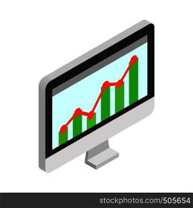 Graph on the computer monitor icon in isometric 3d style on a white background. Graph on the computer monitor icon