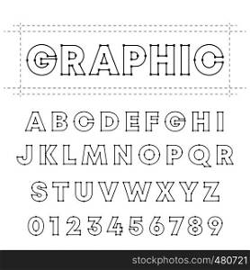 Graphic alphabet font template. Letters and numbers line design. Vector illustration.. Graphic alphabet font template. Letters and numbers line design