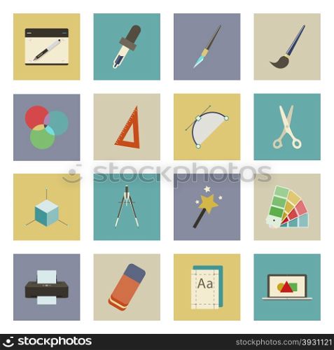Graphic and design flat icons set vector graphic illustration. Graphic and design flat icons set