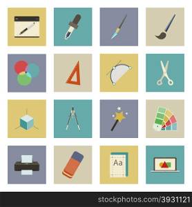 Graphic and design flat icons set vector graphic illustration. Graphic and design flat icons set