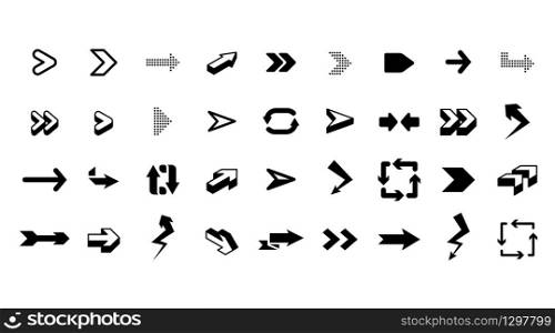 Graphic arrows. Interface graphic icons, arrowhead direction pointers isolated vector. Dot and curve arrow, internet ui illustration. Set of arrows. Interface graphic icons, arrowhead direction pointers isolated vector.