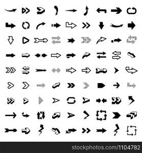 Graphic arrows. Modern interface graphic icons, arrowhead collection and direction pointers isolated vector design elements. User pointers and cursors. Navigation buttons for apps and programs. Graphic arrows. Modern interface graphic icons, arrowhead collection and direction pointers isolated vector design elements. Black glyph digital cursors set on white background. Navigation items