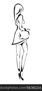 Graphic black figure standing girl. Vector illustration