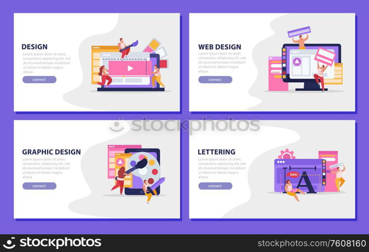 Graphic design colored flat with web and graphic design and lettering headlines vector illustration