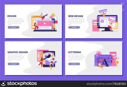 Graphic design colored flat with web and graphic design and lettering headlines vector illustration