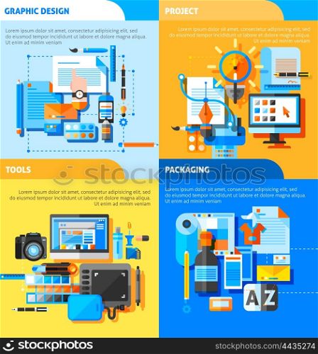 Graphic Design Concept Icons Set . Graphic design concept icons set with project and packaging symbols flat isolated vector illustration