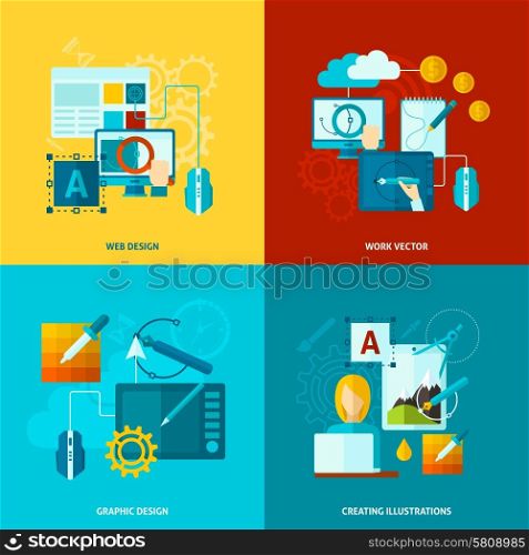 Graphic design concept set with web graphic creating flat icons isolated vector illustration. Graphic Design Icons Flat
