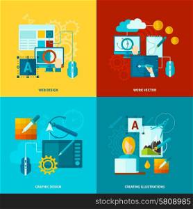 Graphic design concept set with web graphic creating flat icons isolated vector illustration. Graphic Design Icons Flat