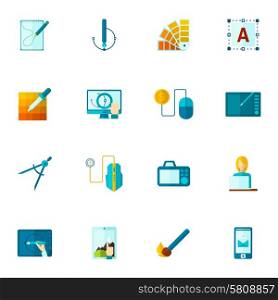 Graphic design drawing tools icons flat set isolated vector illustration. Graphic Design Icons Flat