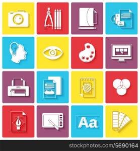 Graphic design icons set with palette sketching digital designer isolated vector illustration