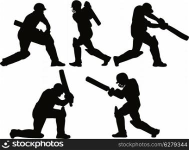 graphic design illustration of a cricket player batsman batting silhouettes on isolated white background. cricket player batsman batting silhouette