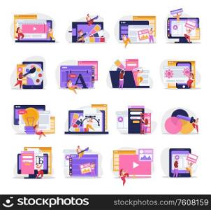 Graphic design isolated and flat icon set with abstract people and their ideas vector illustration