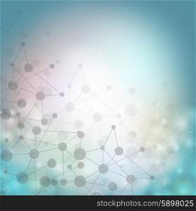 Graphic design molecule structure, blue vector illustration background.