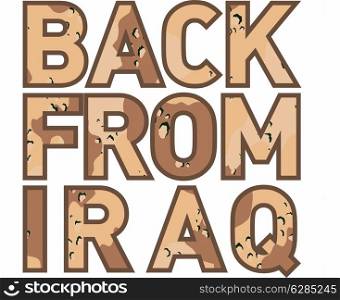 "graphic design of text showing "Back from Iraq" in camouflage color isolated on white"