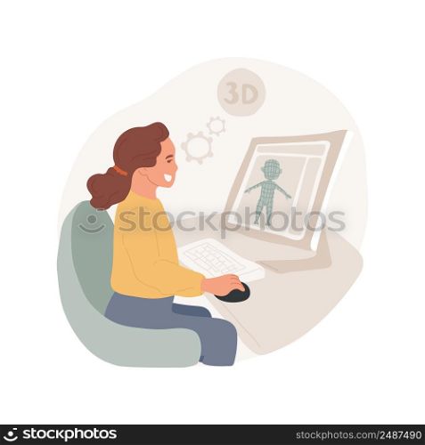 Graphic design online class isolated cartoon vector illustration. 3D modelling virtual camp, illustration online class, graphic design course for children, drawing on tablet vector cartoon.. Graphic design online class isolated cartoon vector illustration.