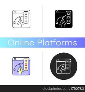 Graphic design platforms icon. Tool for experienced digital artists. Illustrations editing. Free online website for graphic designers. Linear black and RGB color styles. Isolated vector illustrations. Graphic design platforms icon