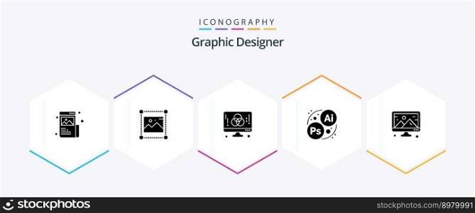 Graphic Designer 25 Glyph icon pack including art. branding. graphics. creative. development
