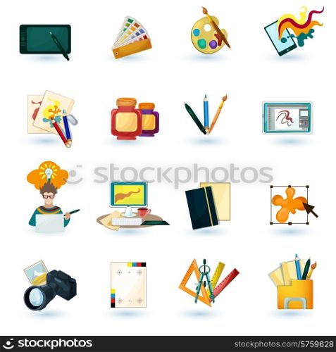 Graphic designer decorative icons set with tablet paint palette isolated vector illustration. Designer Icons Set