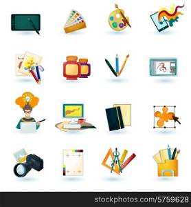 Graphic designer decorative icons set with tablet paint palette isolated vector illustration. Designer Icons Set