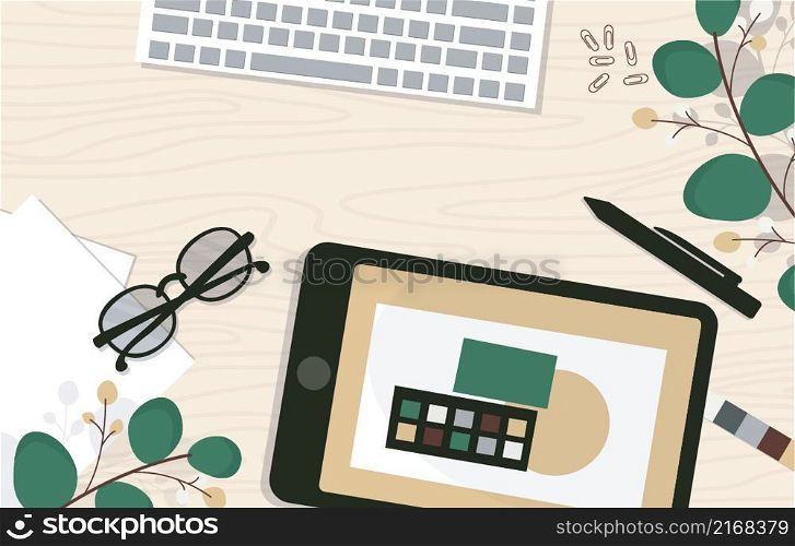 Graphic Designer Digital Graphic Drawing Tool Top View Flat Design Illustration