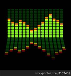 Graphic equalizer background with the chart reflected in the black surface