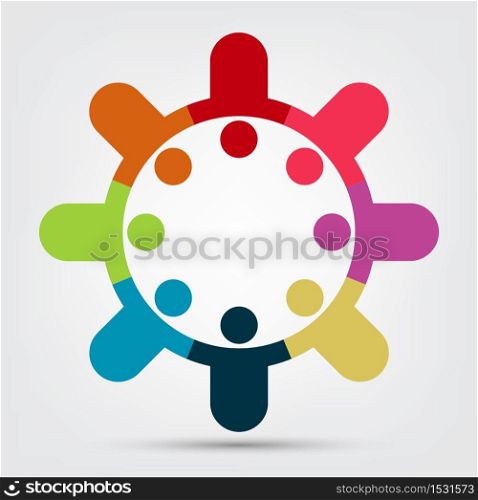 Graphic group connection logo.Eight people in the circle.logo team work