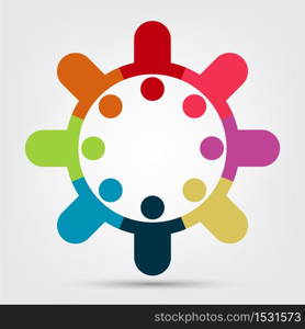 Graphic group connection logo.Eight people in the circle.logo team work