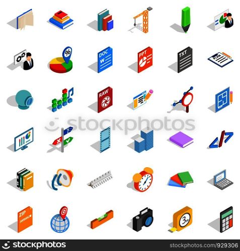 Graphic icons set. Isometric style of 36 graphic vector icons for web isolated on white background. Graphic icons set, isometric style