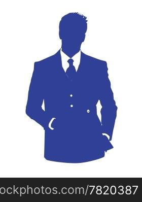 Graphic illustration of a man in blue business suit as user icon, avatar