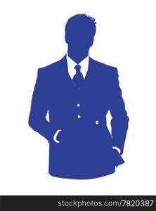 Graphic illustration of a man in blue business suit as user icon, avatar