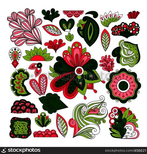 Graphic leaves, herbs and flowers. Hand drawn floral vector elements. Hand drawn floral vector elements