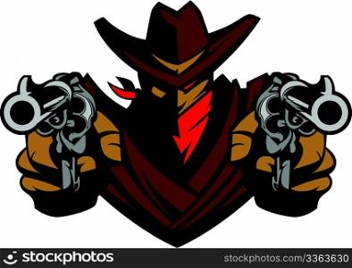 Graphic Mascot Image of a Cowboy Shooting Pistols