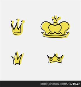 Graphic modernist element drawn by hand. royal crown of gold. Isolated on white background.