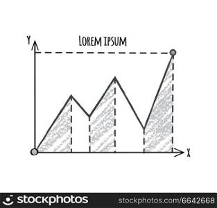 Graphic on coordinate system, giving information about something, accompanied with headline sample above vector illustration isolated on white. Graphic on Coordinate System Vector Illustration