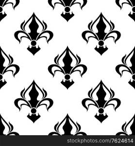 Graphic seamless floral pattern with abstract black royal lilies on white background