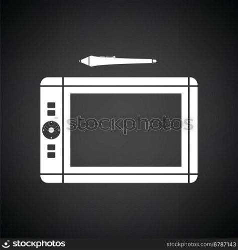 Graphic tablet icon. Black background with white. Vector illustration.