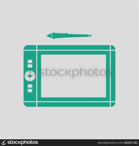 Graphic tablet icon. Gray background with green. Vector illustration.