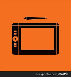 Graphic tablet icon. Orange background with black. Vector illustration.