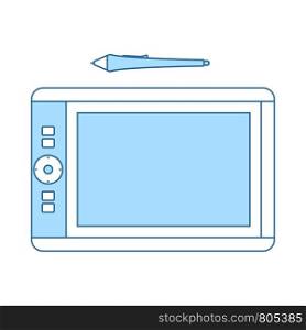 Graphic Tablet Icon. Thin Line With Blue Fill Design. Vector Illustration.