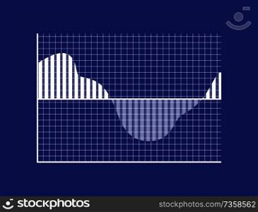 Graphic with bars that go above and beneath middle level on checkered field and coordinate system. Monochrome schematic graphic vector illustration.. Graphic with Bars that Go Above and Beneath Middle