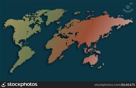 Graphic world map of gradient colorwith shadow on blue background