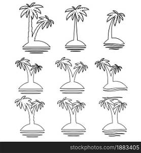 Graphical palm tree set, linear style, isolated objects. Graphical palm tree set, linear style, isolated object
