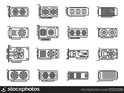 Graphics card icons set outline vector. Video board. Chip game. Graphics card icons set outline vector. Video board
