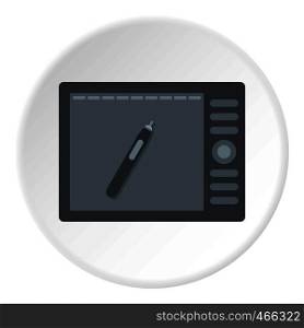 Graphics tablet icon in flat circle isolated on white background vector illustration for web. Graphics tablet icon circle