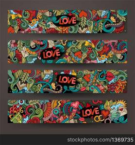 Graphics vector hand-drawn Love and Valentines Doodle. Horizontal colorful banners design templates set. Graphics vector hand-drawn Love and Valentines Doodle.